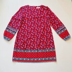 Ann Taylor LOFT Dress Long Sleeve Floral Mixed Print Bohemian Red White Blue